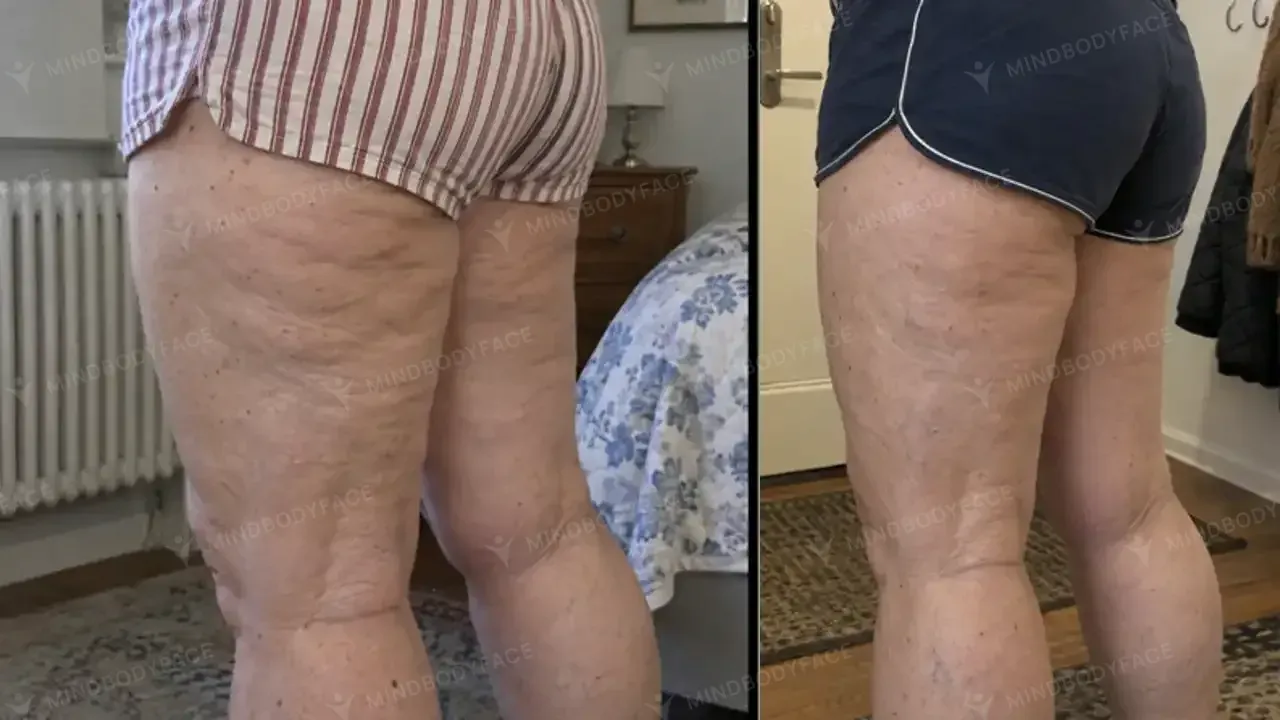Outer-thigh dimpling visibly smoothed out